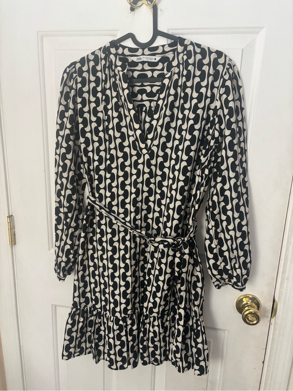 Zara Black and White Geometric Mini Wrap Dress